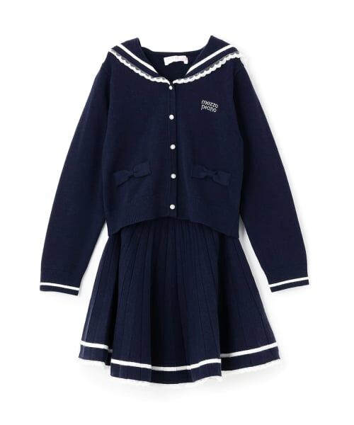 mezzo piano / メゾピアノ カーディガン・ボレロ | セーラーニット　セットアップ（紺）