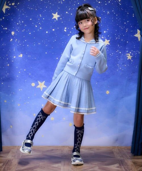 mezzo piano / メゾピアノ カーディガン・ボレロ | セーラーニット　セットアップ（サックス）