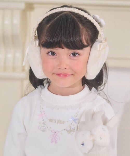 mezzo piano / メゾピアノ ネックウォーマー・イヤーマフ | リボン　フェイクファーイヤマフ（オフ ホワイト）