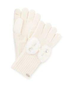 mezzo piano / メゾピアノ 手袋 | リボン　フェイクファーつきニット手袋