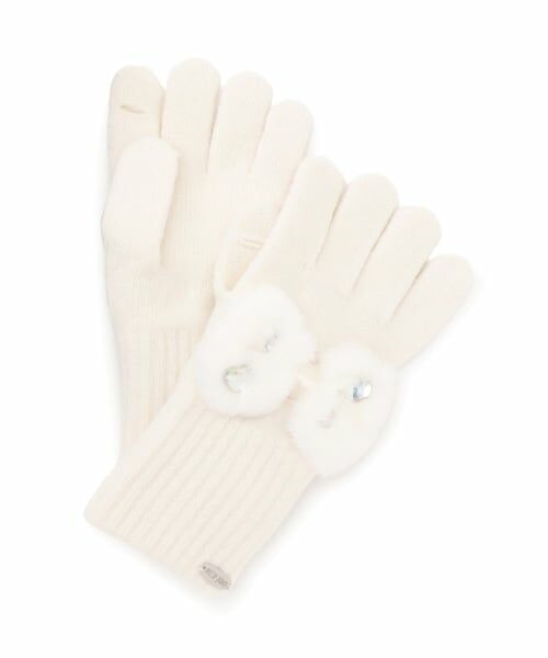 mezzo piano / メゾピアノ 手袋 | リボン　フェイクファーつきニット手袋（オフ ホワイト）