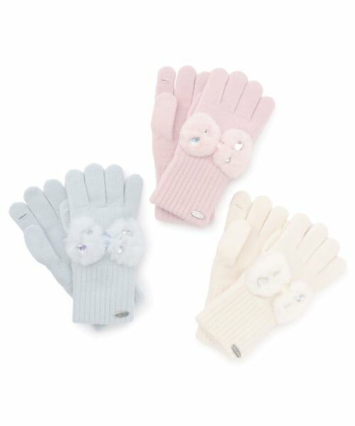 mezzo piano / メゾピアノ 手袋 | リボン　フェイクファーつきニット手袋 | 詳細5