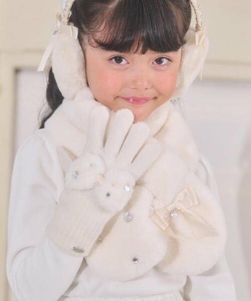 mezzo piano / メゾピアノ 手袋 | リボン　フェイクファーつきニット手袋 | 詳細7