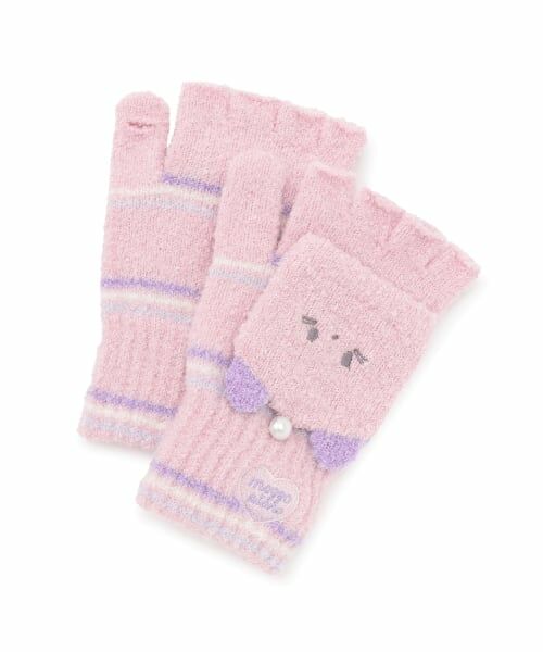 mezzo piano / メゾピアノ 手袋 | アニマルフェイス　マシュマロニット手袋（ライト ピンク）