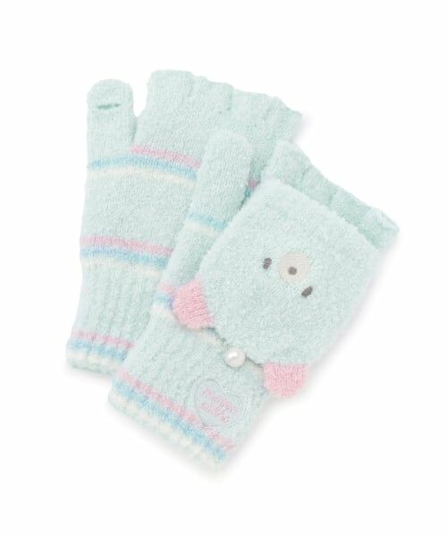 mezzo piano / メゾピアノ 手袋 | アニマルフェイス　マシュマロニット手袋（サックス）