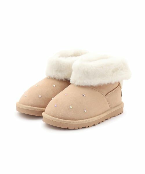 mezzo piano / メゾピアノ ブーツ（ショート丈） | ラインストーン　ムートン風ショートブーツ（薄ベージュ）