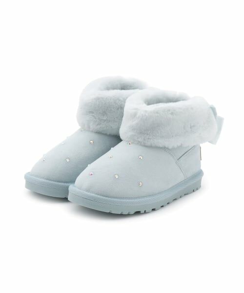 mezzo piano / メゾピアノ ブーツ（ショート丈） | ラインストーン　ムートン風ショートブーツ（ライト ブルー）