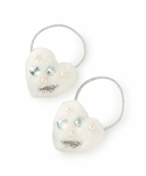 mezzo piano / メゾピアノ ヘアゴム・シュシュ | ぷっくりハートパール　ヘアポニー2個セット（白）