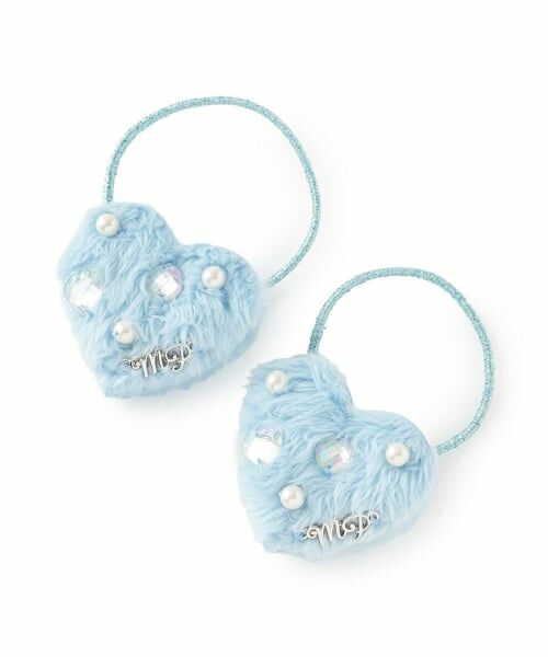 mezzo piano / メゾピアノ ヘアゴム・シュシュ | ぷっくりハートパール　ヘアポニー2個セット（ライト ブルー）