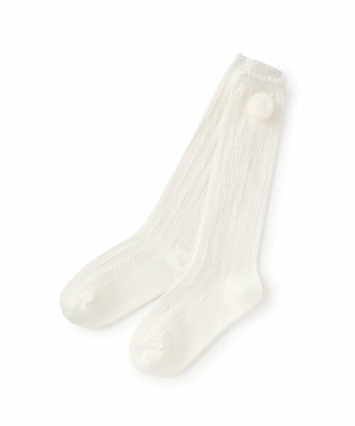mezzo piano / メゾピアノ ソックス | ボン天つき　ケーブルハイソックス（オフ ホワイト）