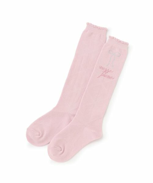 mezzo piano / メゾピアノ ソックス | ラインストーンつき　ダイヤ柄ハイソックス（ライト ピンク）