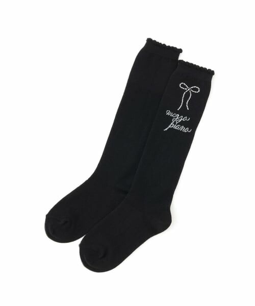 mezzo piano / メゾピアノ ソックス | ラインストーンつき　ダイヤ柄ハイソックス（黒）