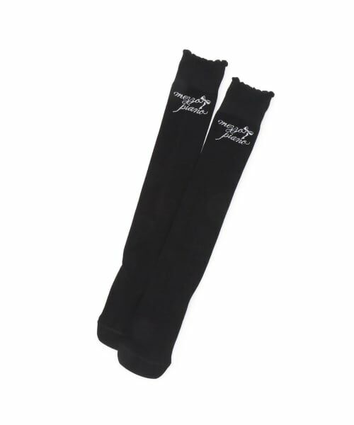 mezzo piano / メゾピアノ ソックス | リボンフリル　ニーハイソックス（黒）