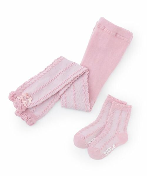 mezzo piano / メゾピアノ レギンス・スパッツ | ケーブルレギンス＆ソックスセット（ピンク）