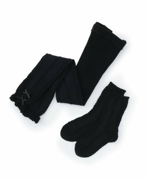 mezzo piano / メゾピアノ レギンス・スパッツ | ケーブルレギンス＆ソックスセット（黒）