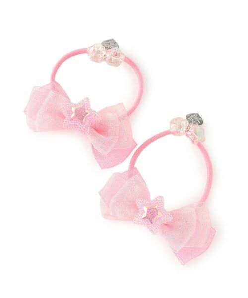 mezzo piano / メゾピアノ ヘアゴム・シュシュ | 星つきリボン　ヘアポニー2個セット（ライト ピンク）
