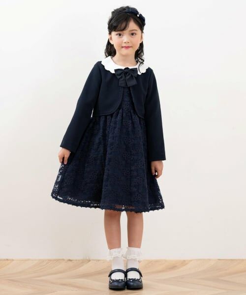 mezzo piano / メゾピアノ ドレス | アンサンブル風　ドッキングワンピース（紺）