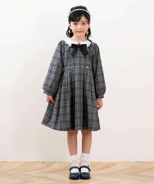 mezzo piano / メゾピアノ ドレス | カットワーク刺しゅう衿　ワンピース（グレー）