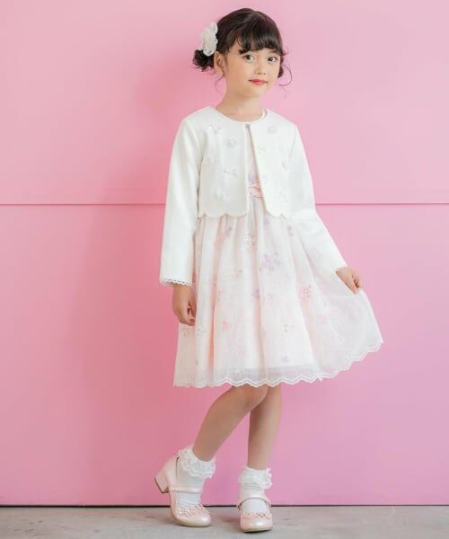 mezzo piano / メゾピアノ ドレス | 花刺しゅうチュールレース　ワンピース（ライト ピンク）