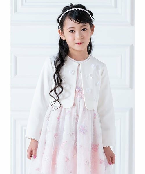 mezzo piano / メゾピアノ テーラードジャケット | 花モチーフ裾スカラップ　ジャケット（白）