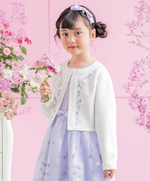 mezzo piano / メゾピアノ カーディガン・ボレロ | 花刺しゅう　ニットボレロ（オフ ホワイト）