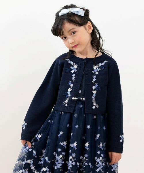 mezzo piano / メゾピアノ カーディガン・ボレロ | 花刺しゅう　ニットボレロ（紺）