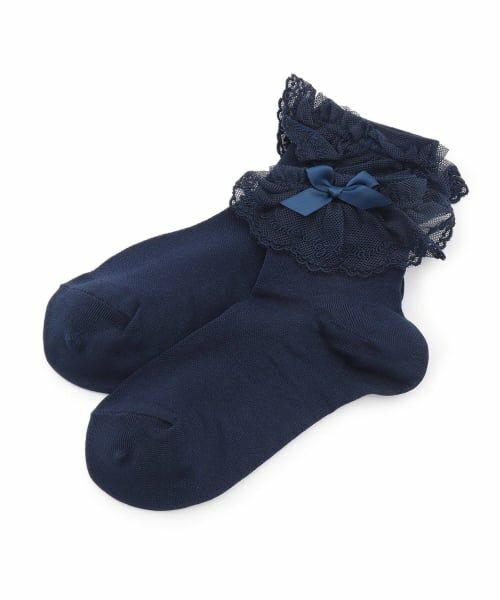 mezzo piano / メゾピアノ ソックス | ロゴレース透かし柄　ソックス（紺）
