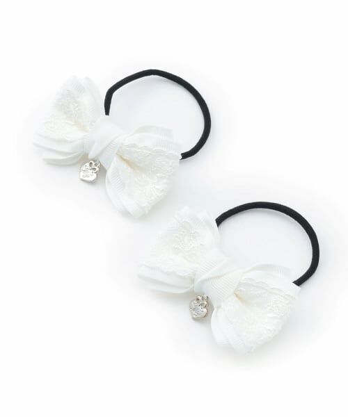 mezzo piano / メゾピアノ ヘアゴム・シュシュ | リボンレース　ヘアポニー2個セット【日本製】（オフ ホワイト）
