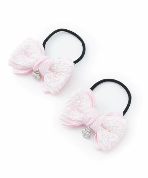 mezzo piano / メゾピアノ ヘアゴム・シュシュ | リボンレース　ヘアポニー2個セット【日本製】（ライト ピンク）