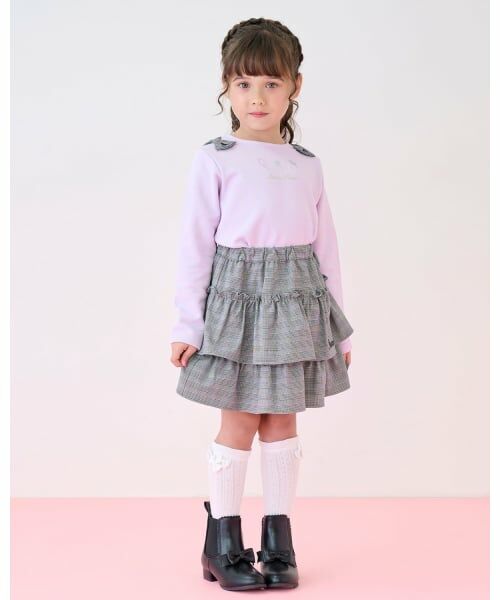 mezzo piano / メゾピアノ ミニ・ひざ丈スカート | チェック　段フリルスカート（黒）