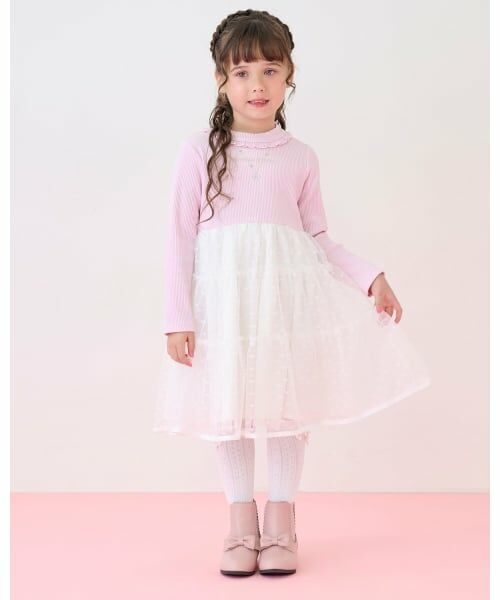 mezzo piano / メゾピアノ ミニ丈・ひざ丈ワンピース | チュール　ドッキングワンピース（ピンク）