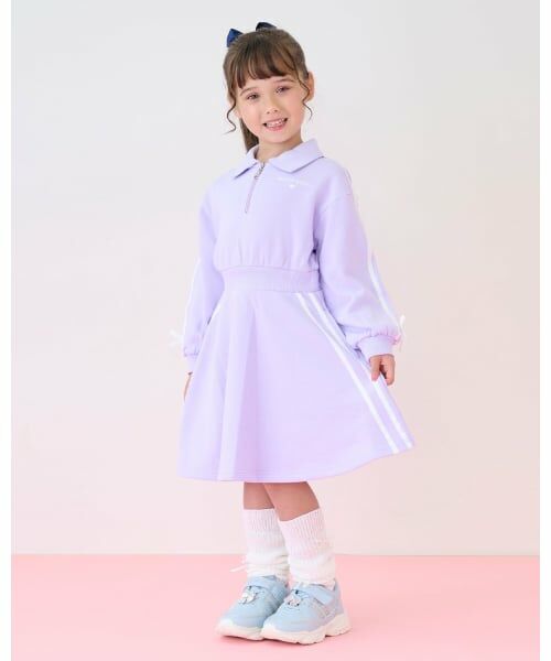 mezzo piano / メゾピアノ ミニ丈・ひざ丈ワンピース | ハーフZIP　ラインワンピース（ラベンダー）
