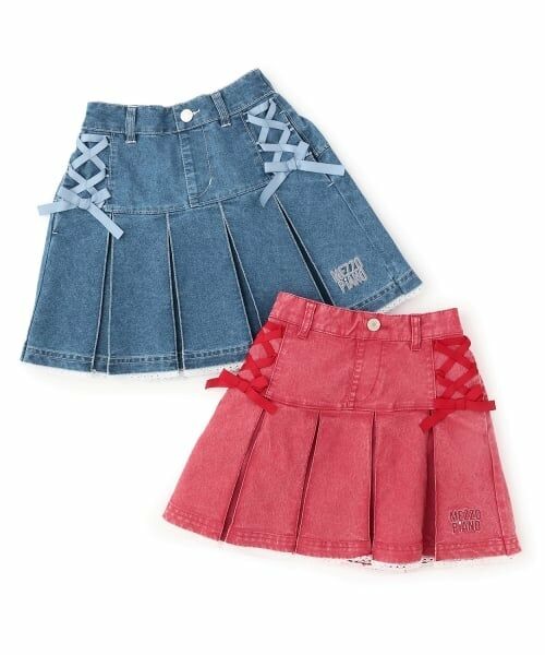 mezzo piano / メゾピアノ ミニ・ひざ丈スカート | レースアップリボン　タックプリーツスカート | 詳細9