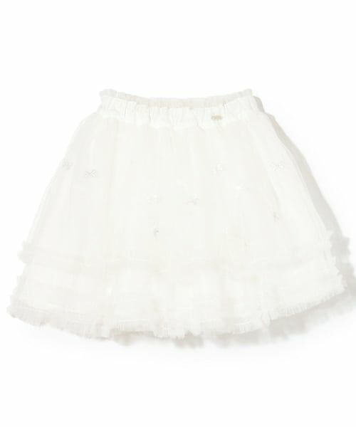 mezzo piano / メゾピアノ ミニ・ひざ丈スカート | レース＆リボン　チュールスカート（オフ ホワイト）