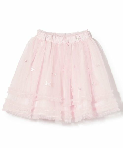 mezzo piano / メゾピアノ ミニ・ひざ丈スカート | レース＆リボン　チュールスカート（ピンク）