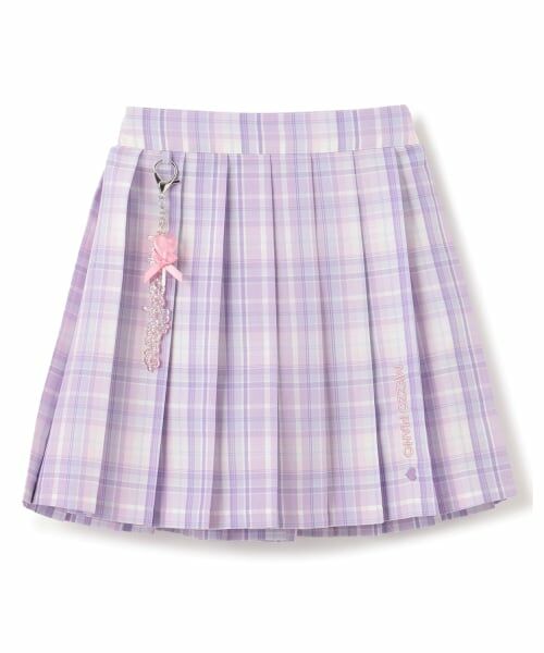mezzo piano / メゾピアノ ショート・ハーフ・半端丈パンツ | チャームつき　チェックプリーツスカパン（ラベンダー）