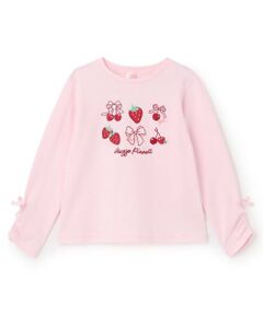 mezzo piano / メゾピアノ Tシャツ | イチゴチェリーアップリケ　長袖Tシャツ