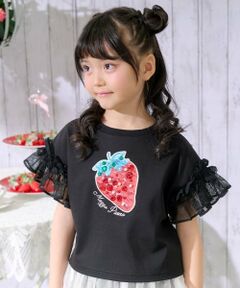 mezzo piano / メゾピアノ Tシャツ | Bigイチゴ袖フリル　半袖Tシャツ