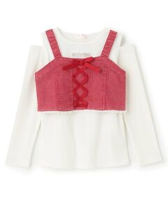 mezzo piano / メゾピアノ キャミソール・チューブトップ | レースアップリボンビスチェ＆長袖Tシャツセット