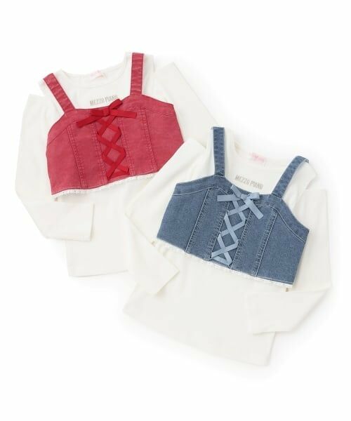 mezzo piano / メゾピアノ キャミソール・チューブトップ | レースアップリボンビスチェ＆長袖Tシャツセット | 詳細10