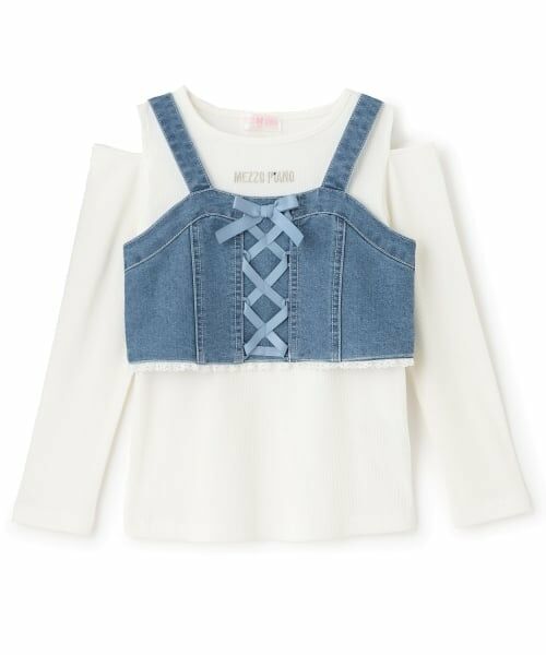 mezzo piano / メゾピアノ キャミソール・チューブトップ | レースアップリボンビスチェ＆長袖Tシャツセット | 詳細12