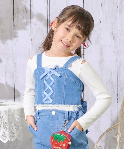 mezzo piano / メゾピアノ キャミソール・チューブトップ | レースアップリボンビスチェ＆長袖Tシャツセット（サックス）