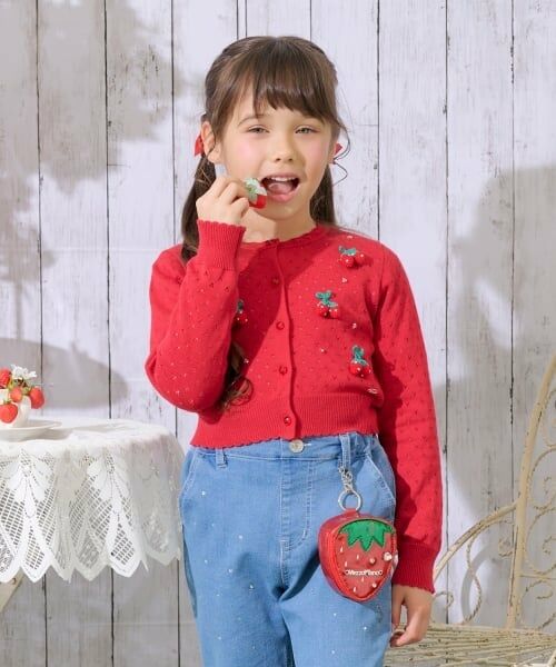 mezzo piano / メゾピアノ カーディガン・ボレロ | イチゴ・チェリーモチーフ　カーディガン（赤）