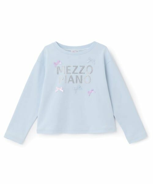 mezzo piano / メゾピアノ Tシャツ | ラインストーンロゴ 長袖Tシャツ(サックス)