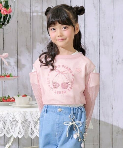 mezzo piano / メゾピアノ Tシャツ | メッシュレイヤード　半袖Tシャツセット（ピンク）