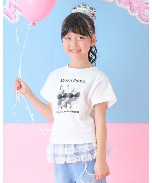 mezzo piano / メゾピアノ Tシャツ | 子猫プリント　半袖Tシャツ（オフ ホワイト）