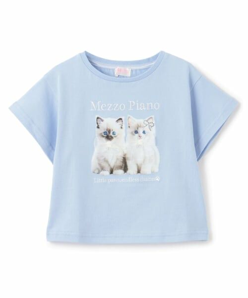 mezzo piano / メゾピアノ Tシャツ | 子猫プリント　半袖Tシャツ（サックス）