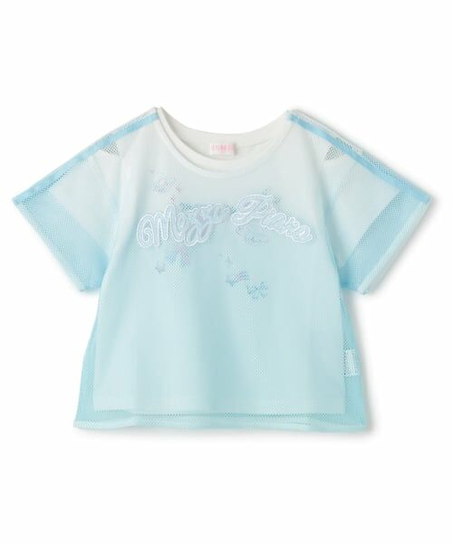 mezzo piano / メゾピアノ Tシャツ | グラデーションメッシュ　レイヤード半袖Tシャツ（サックス）