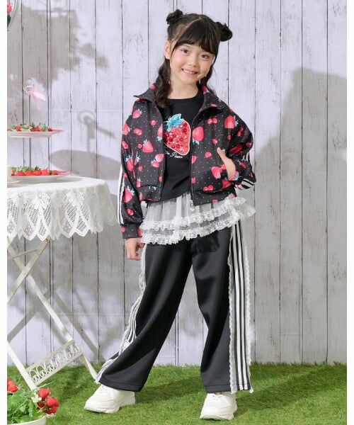 mezzo piano / メゾピアノ スウェット | イチゴチェリー柄　袖レースラインジャージ | 詳細12