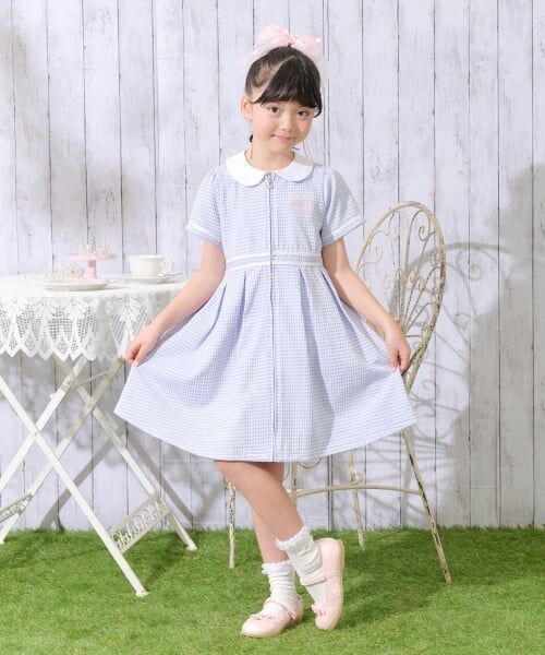 mezzo piano / メゾピアノ ミニ丈・ひざ丈ワンピース | 【バレエ】前開き ギンガムチェック ワンピース(ラベンダー)